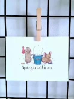 Anillustration Ansichtkaart Poetsmuisjes voorjaar