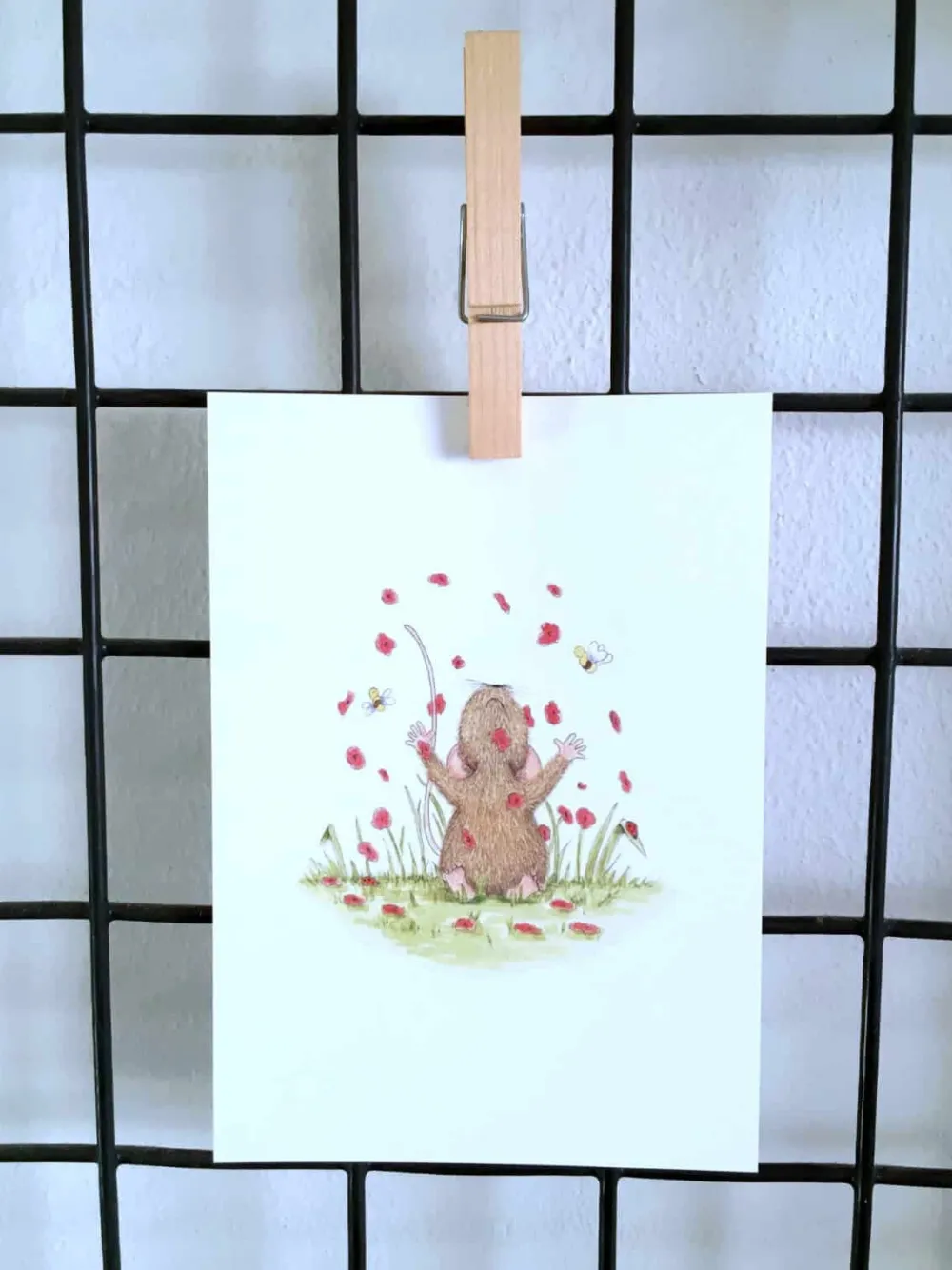 Anillustration Ansichtkaart Muisjes met bloemen in de lucht