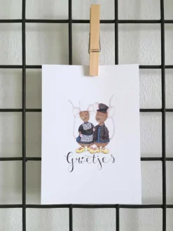 Anillustration Ansichtkaart Muisjes in klederdracht