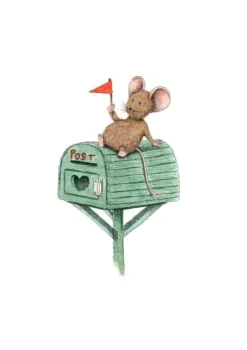 Anillustration Ansichtkaart Muisje op brievenbus