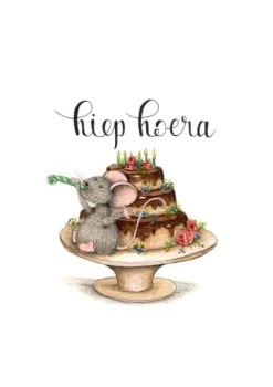 Anillustration Ansichtkaart Muis op verjaardagstaart