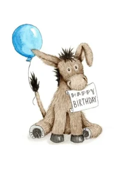 Anillustration Ansichtkaart Gefeliciteerd met ezel en ballon