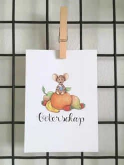 Anillustration Ansichtkaart Beterschap muis op fruit