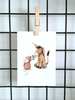 Anillustration Ansichtkaart Ezel & muis lelietje van dalen