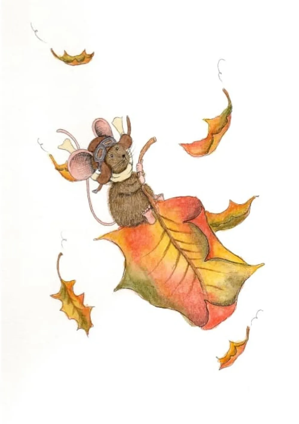 Anillustration Ansichtkaart Pilootmuis op herfstblad