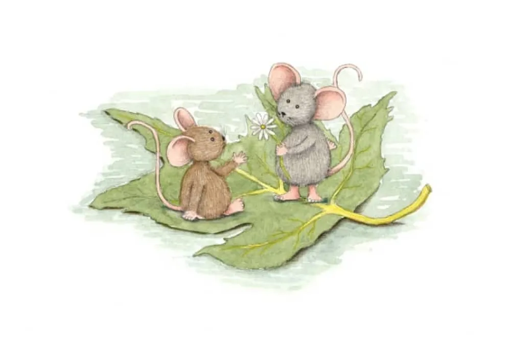 Anillustration Ansichtkaart Muisjes op een blad