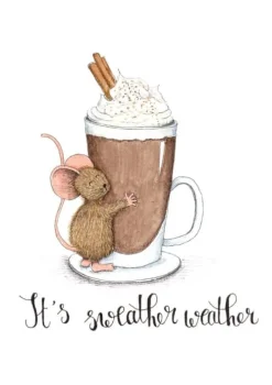 Anillustration Ansichtkaart Muisje knuffelt chocolademelk