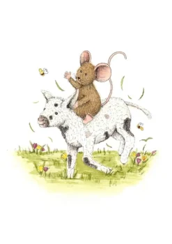 Anillustration Ansichtkaart Muisje zit op lammetje