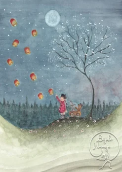 Bijdehansje Postkaart Girl with lampions