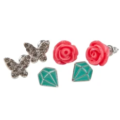 Great Pretenders Boutique Rose Studded Earrings, 3 Sets