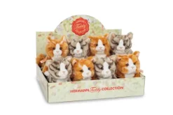 Hermann Teddy Knuffel Kat Getijgerd Rood of Grijs 18cm