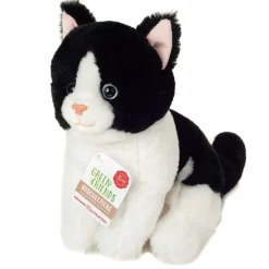 Hermann Teddy Knuffel Kat Zittend Zwart-Wit 20 cm