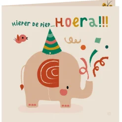 Bora Kaart met envelop Hoera olifant