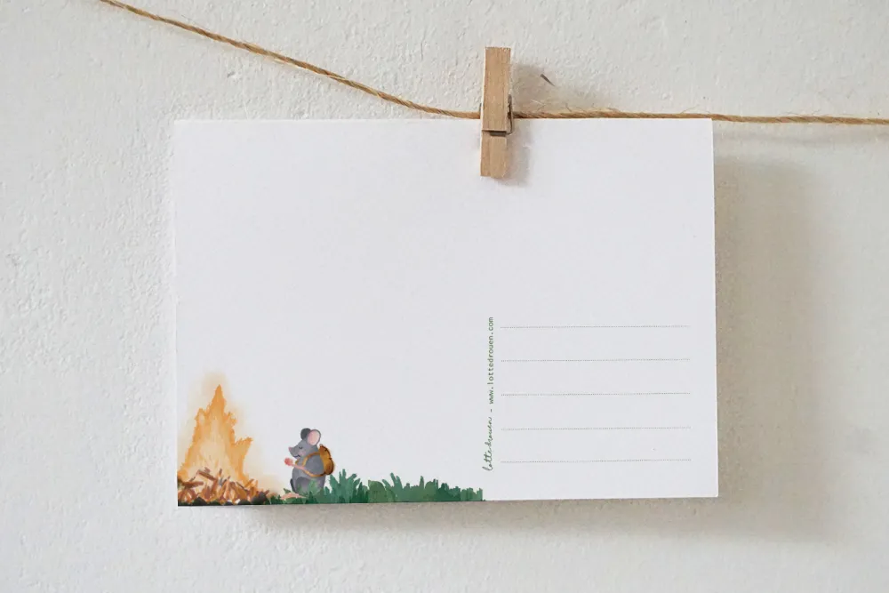 Lotte Drouen Ansichtkaart Kampvuur met Wilde Dieren