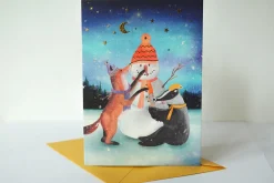 Lotte Drouen Wenskaart met Foliedruk Sneeuwpop Bouwen