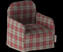 Maileg Poppenhuis Stoel Rood Geblokt 7.5cm