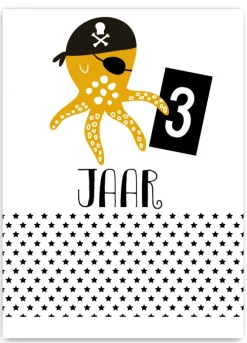 Pepermints Wenskaart 3 Jaar Octopus