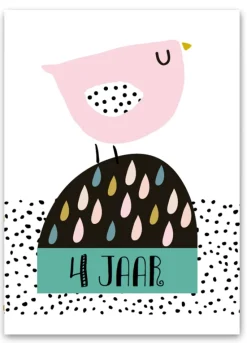 Pepermints Wenskaart 4 Jaar Vogel
