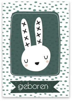 Pepermints Wenskaart geboren (konijntje groen)